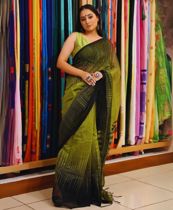 Green Black Silk Cotton Handloom Saree Premium No.1 Quality