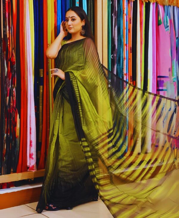 Green Black Silk Cotton Handloom Saree Premium No.1 Quality