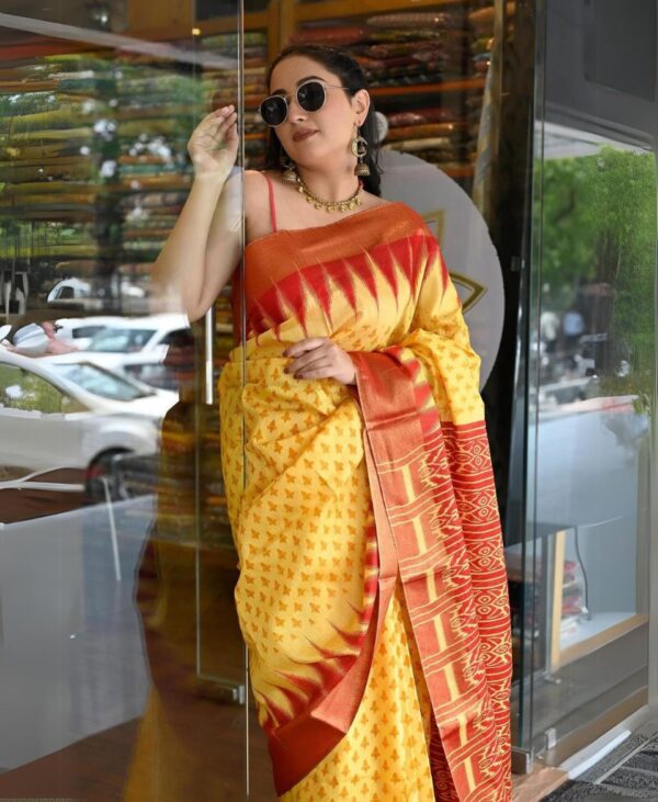 sunny-yellow-rust-red-sambalpuri-silk-saree