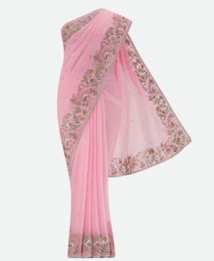 Light Pink Silver Border Chiffon Saree